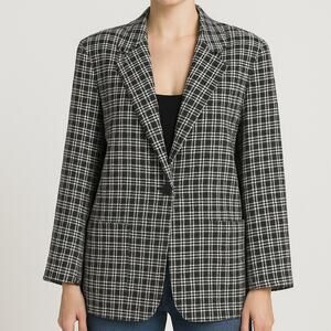 70s/80s Vintage Black & White Plaid Blazer Size XL Single Breasted Corpcore Work